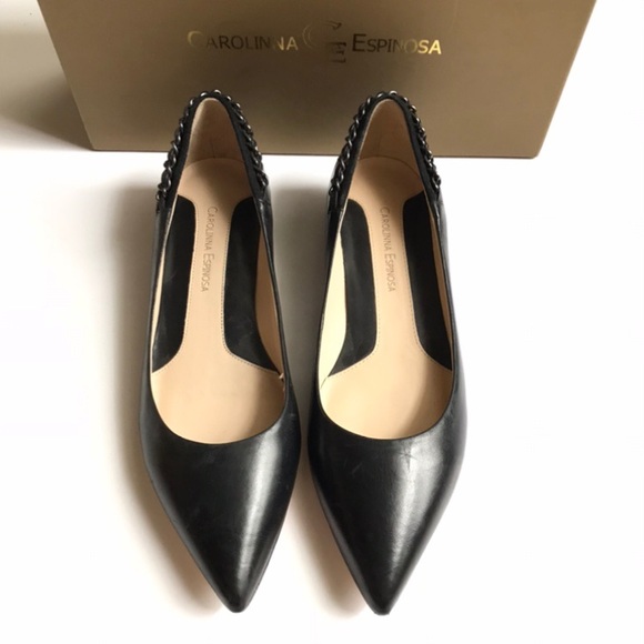 NWT Carolinna Espinosa Black Cadence Leather Flats - Picture 2 of 11